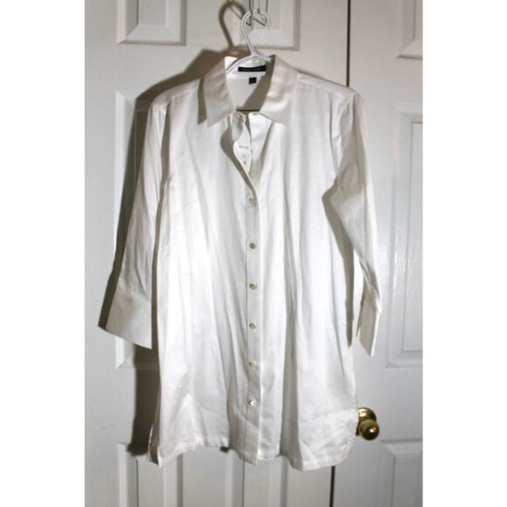 Paperwhite Women's White 3/4 Sleeve Button Front Tunic Shirt sz 8 NWT